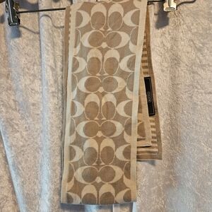 Coach Beige and Cream Patterned Scarf